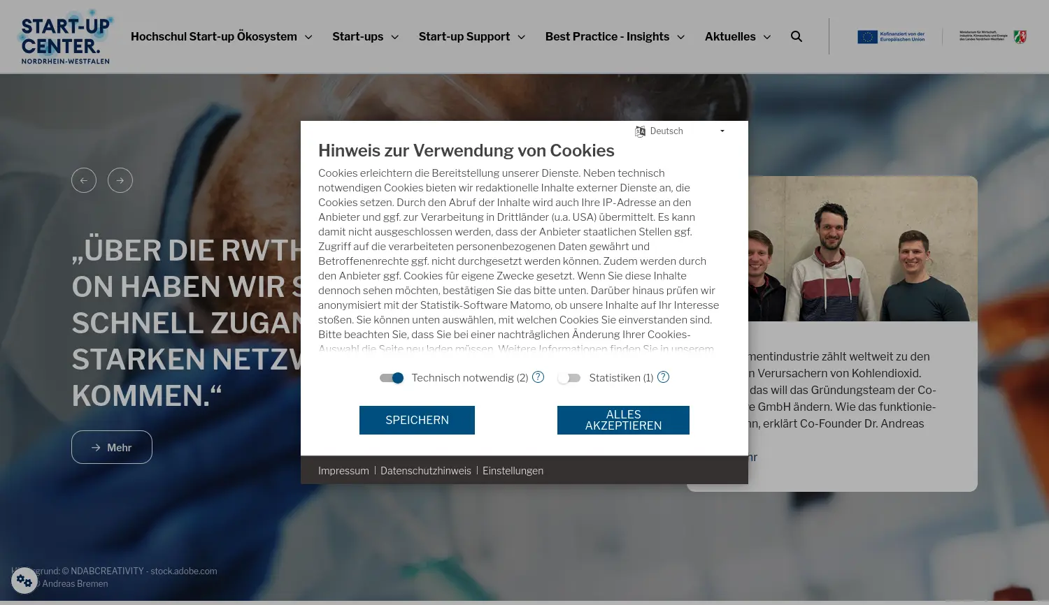 Website der Firma Land Nordrhein-Westfalen, Ministerium für Wirtschaft, Industrie, Klimaschutz und Energie