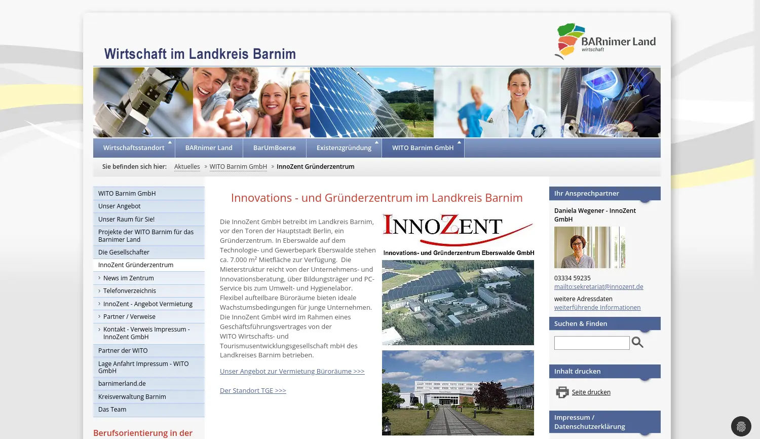 Website der Firma InnoZent GmbH