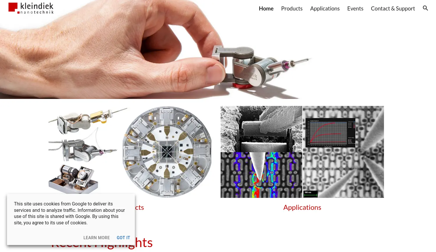 Website der Firma Kleindiek Nanotechnik GmbH
