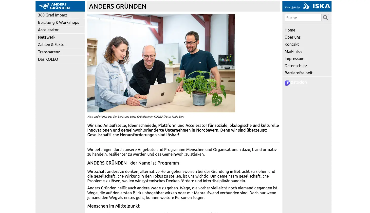 Website der Firma Institut für Soziale und Kulturelle Arbeit (ISKA) gemeinnützige GmbH