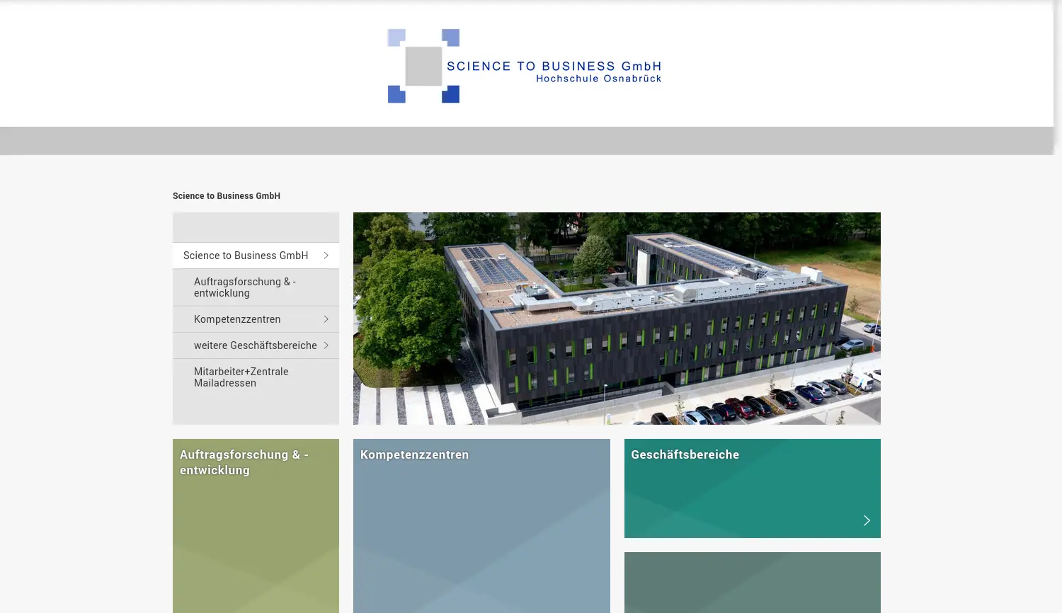 Website der Firma Science to Business GmbH - Hochschule Osnabrück