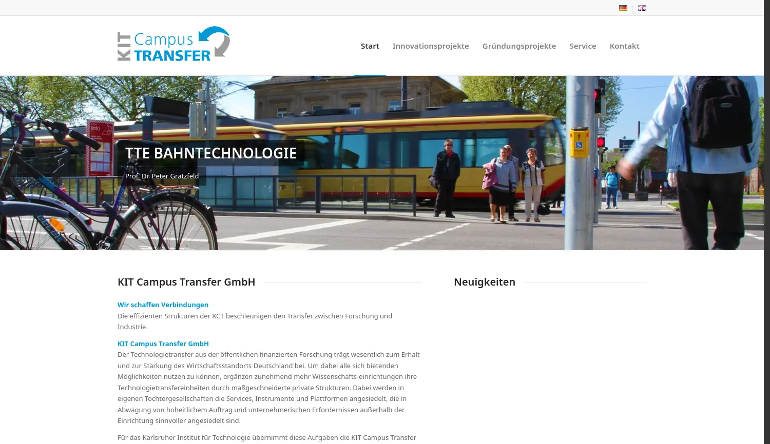 Website der Firma KIT Campus Transfer GmbH