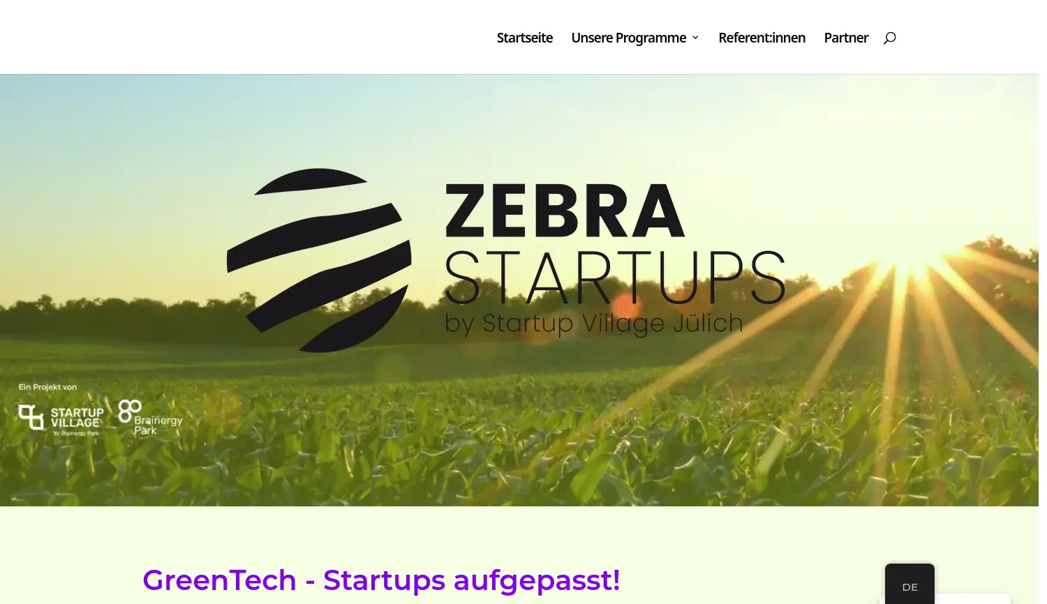 Website der Firma ZEBRA Startups