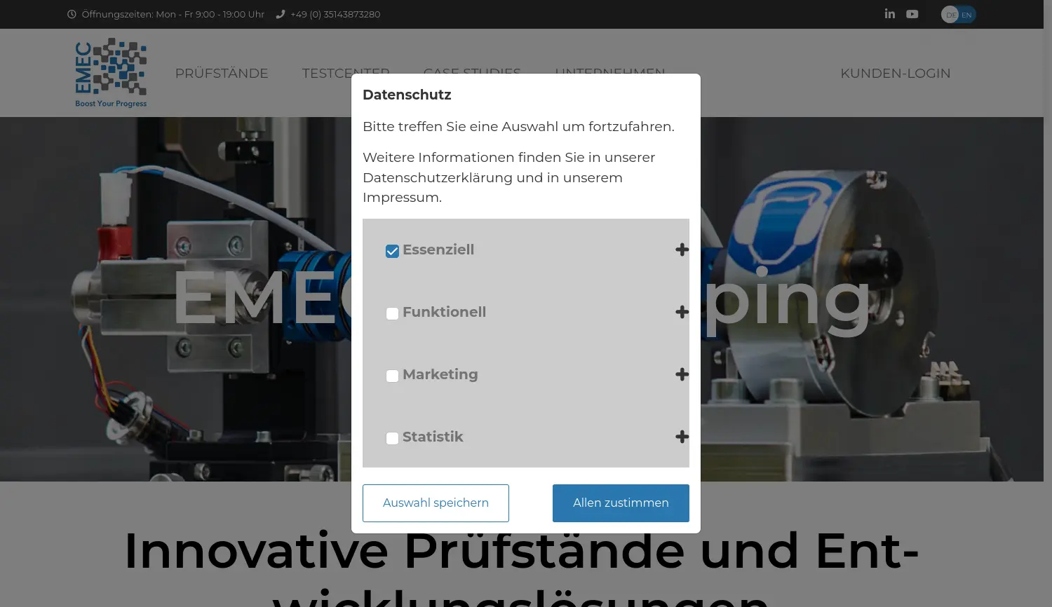 Website der Firma EMEC-PROTOTYPING GmbH