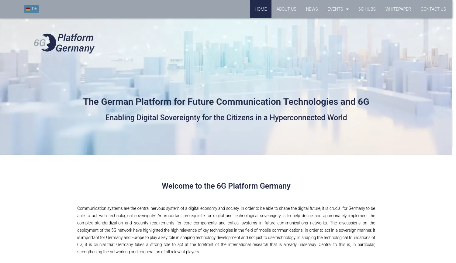 Website der Firma Plattform für zukünftige Kommunikationstechnologien und 6G