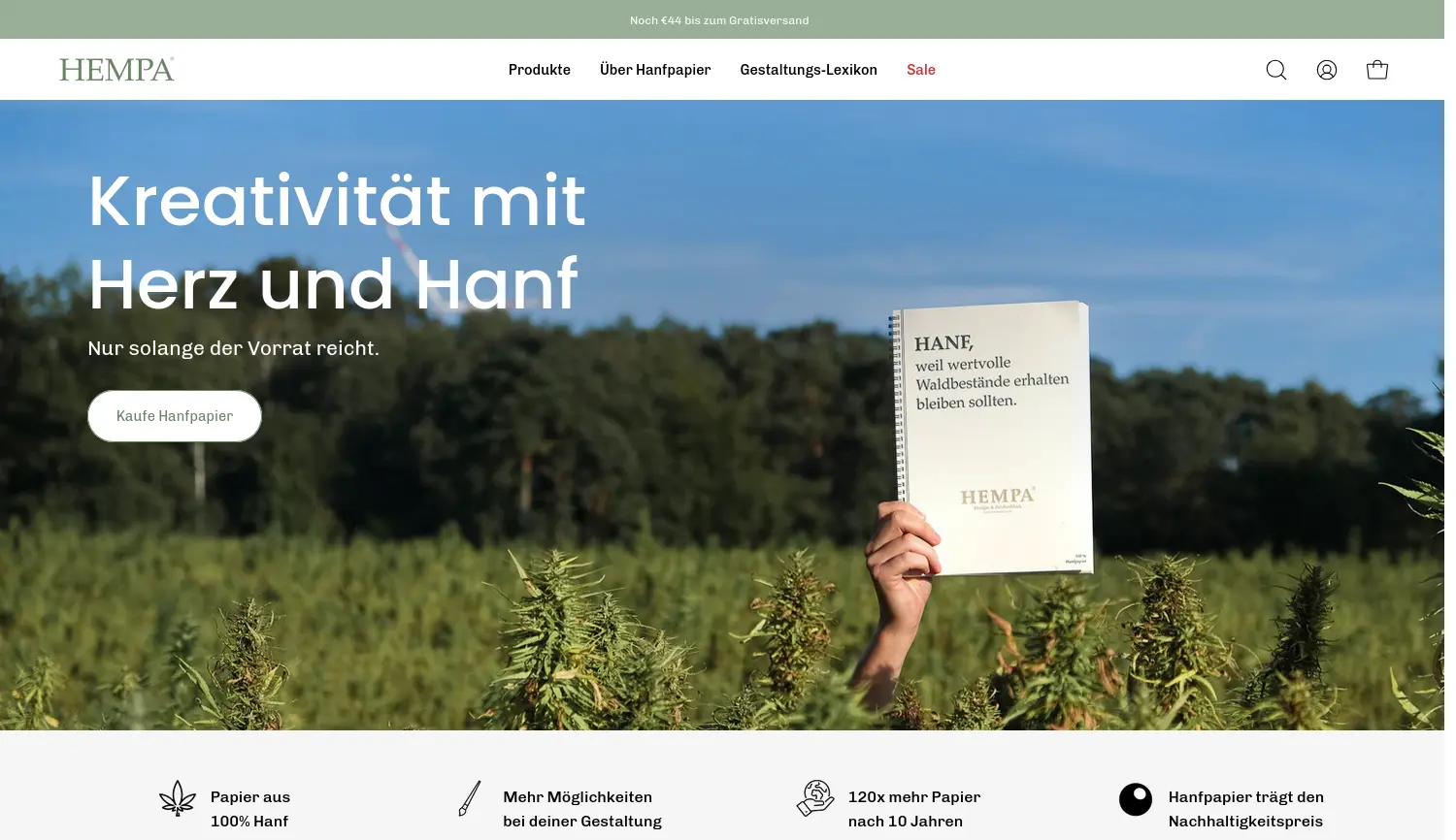 Website der Firma Hempa Papierprodukte, Althaus, Hasekamp & Pöker GbR
