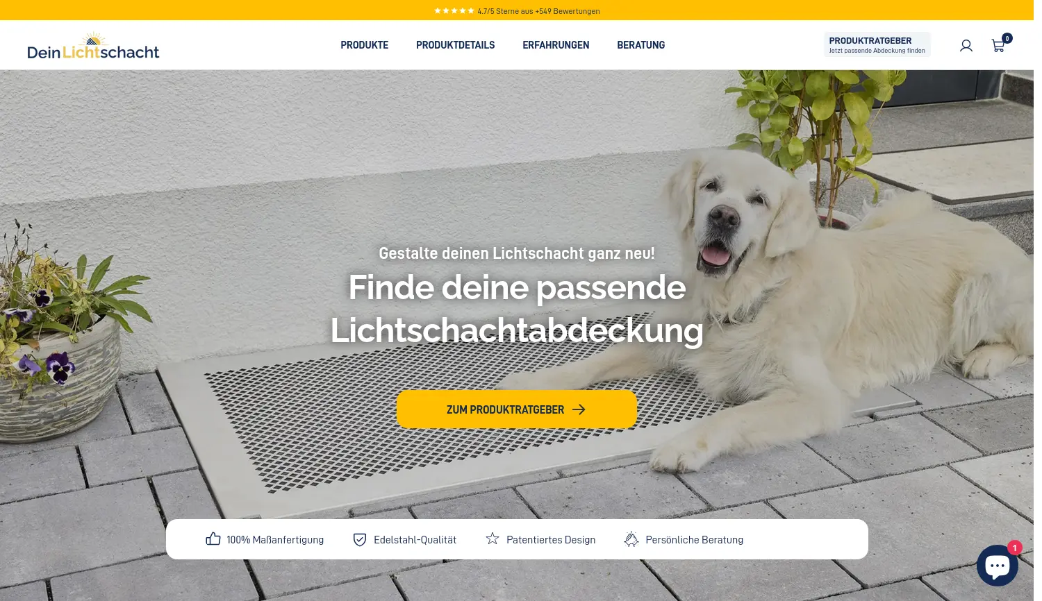 Website der Firma DeinLichtschacht GmbH