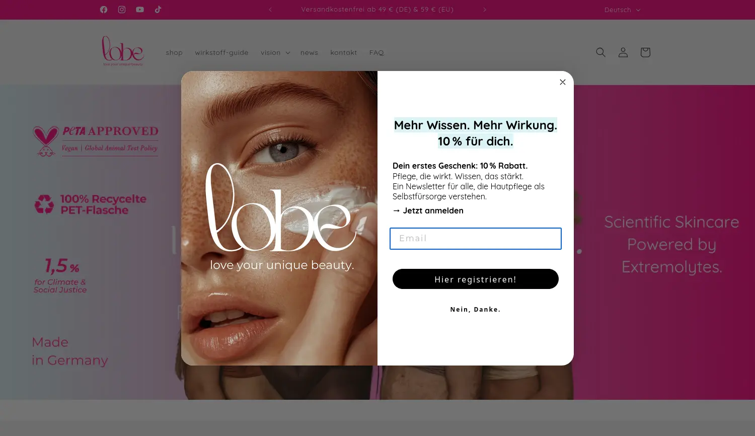 Website der Firma lobe beauty