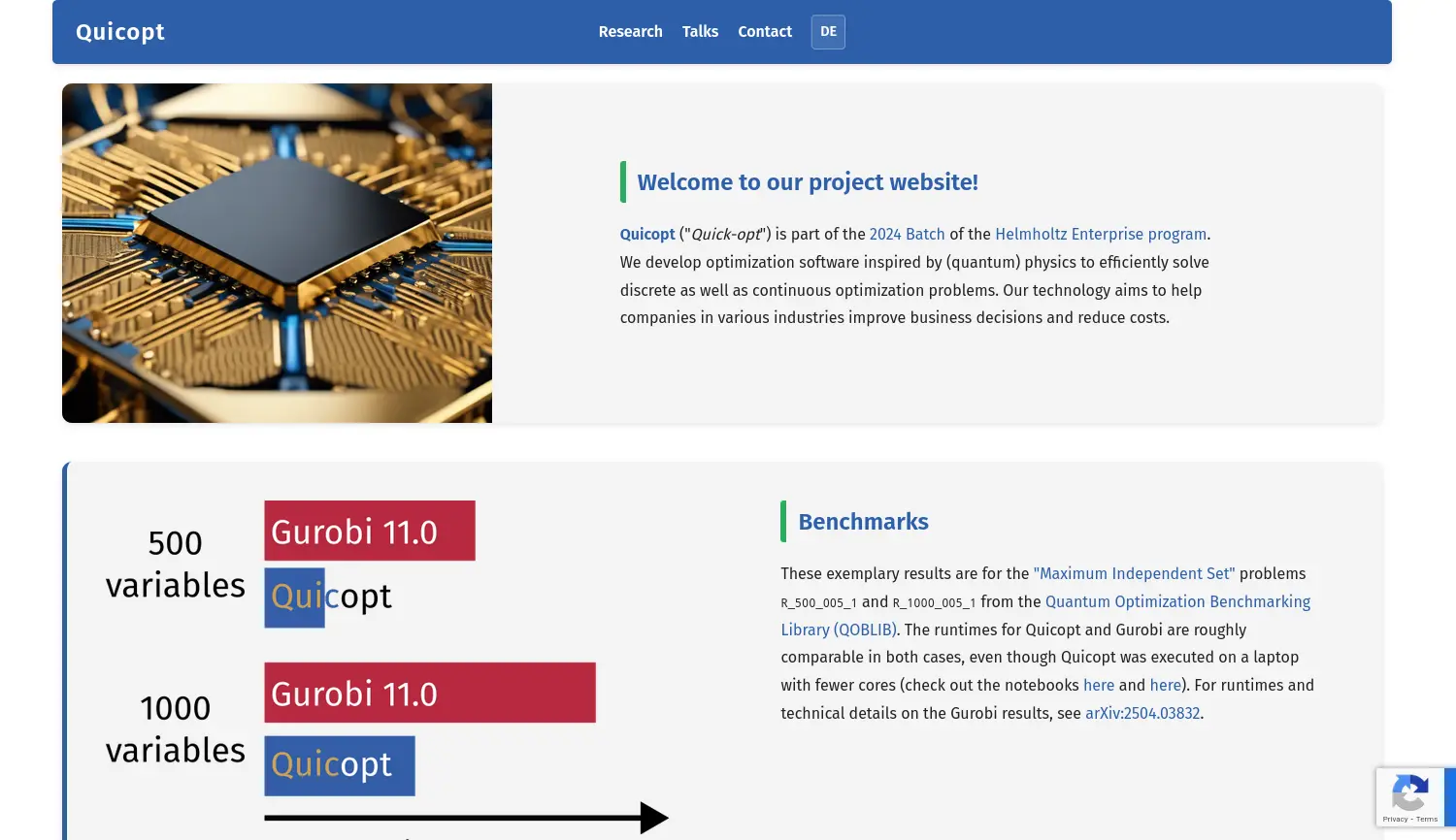 Website der Firma Quicopt
