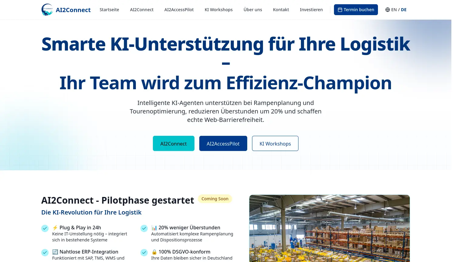 Website der Firma AI2Connect GmbH