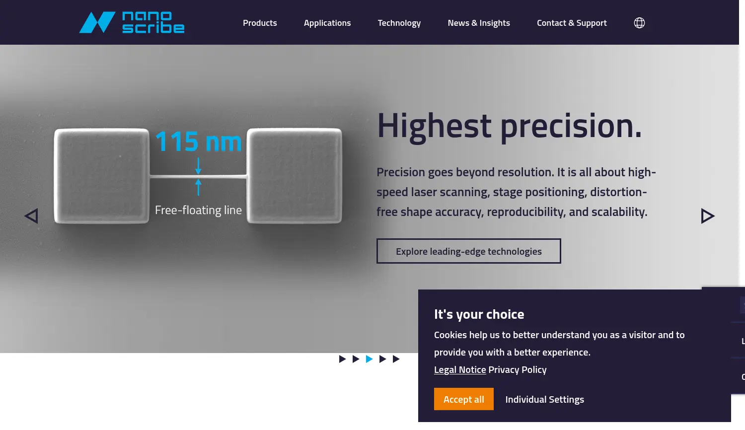 Website der Firma Nanoscribe GmbH & Co. KG