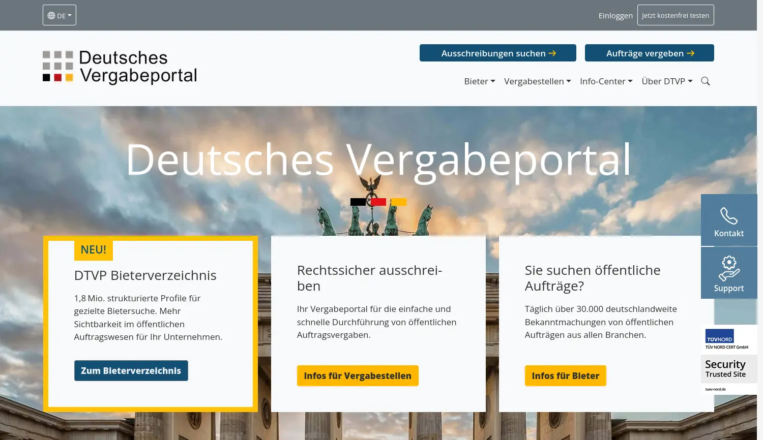 Website der Firma DTVP Deutsches Vergabeportal GmbH