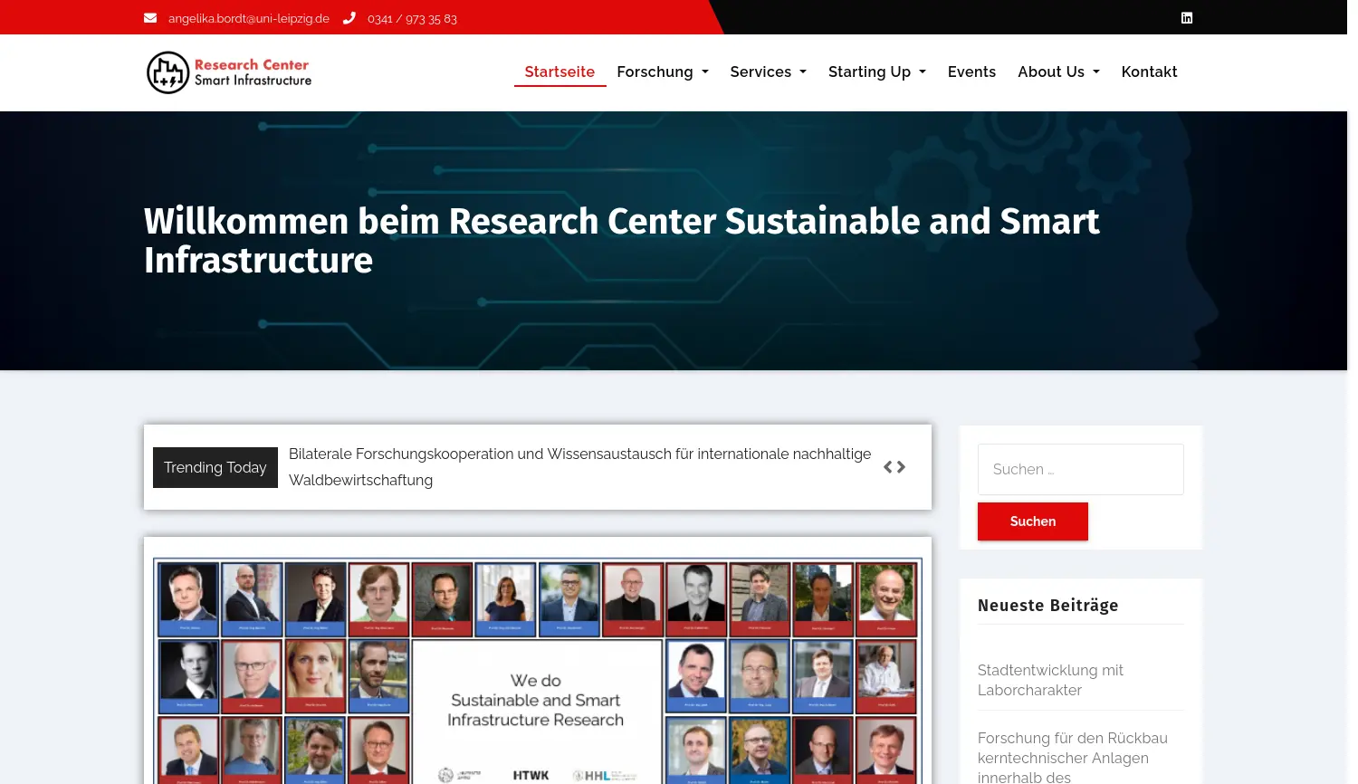 Website der Firma Research Center Sustainable and Smart Infrastructure (RCI) – Forschungsverbund der Universität Leipzig, HTWK Leipzig und HHL