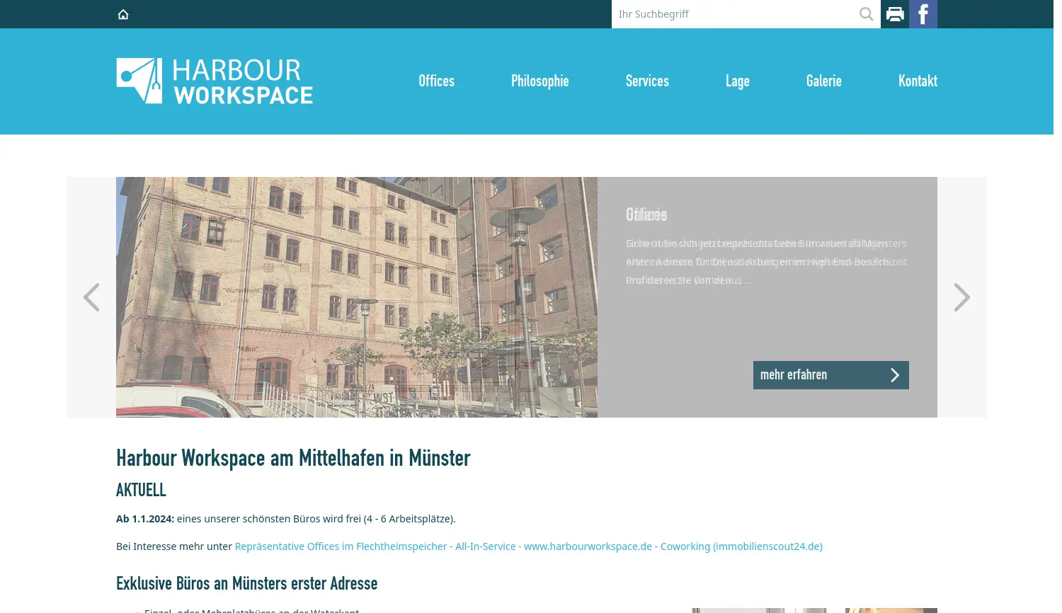 Website der Firma Harbour Workspace GmbH