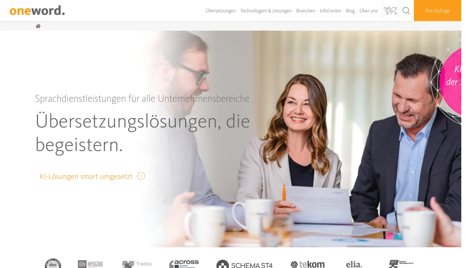 Website der Firma oneword GmbH