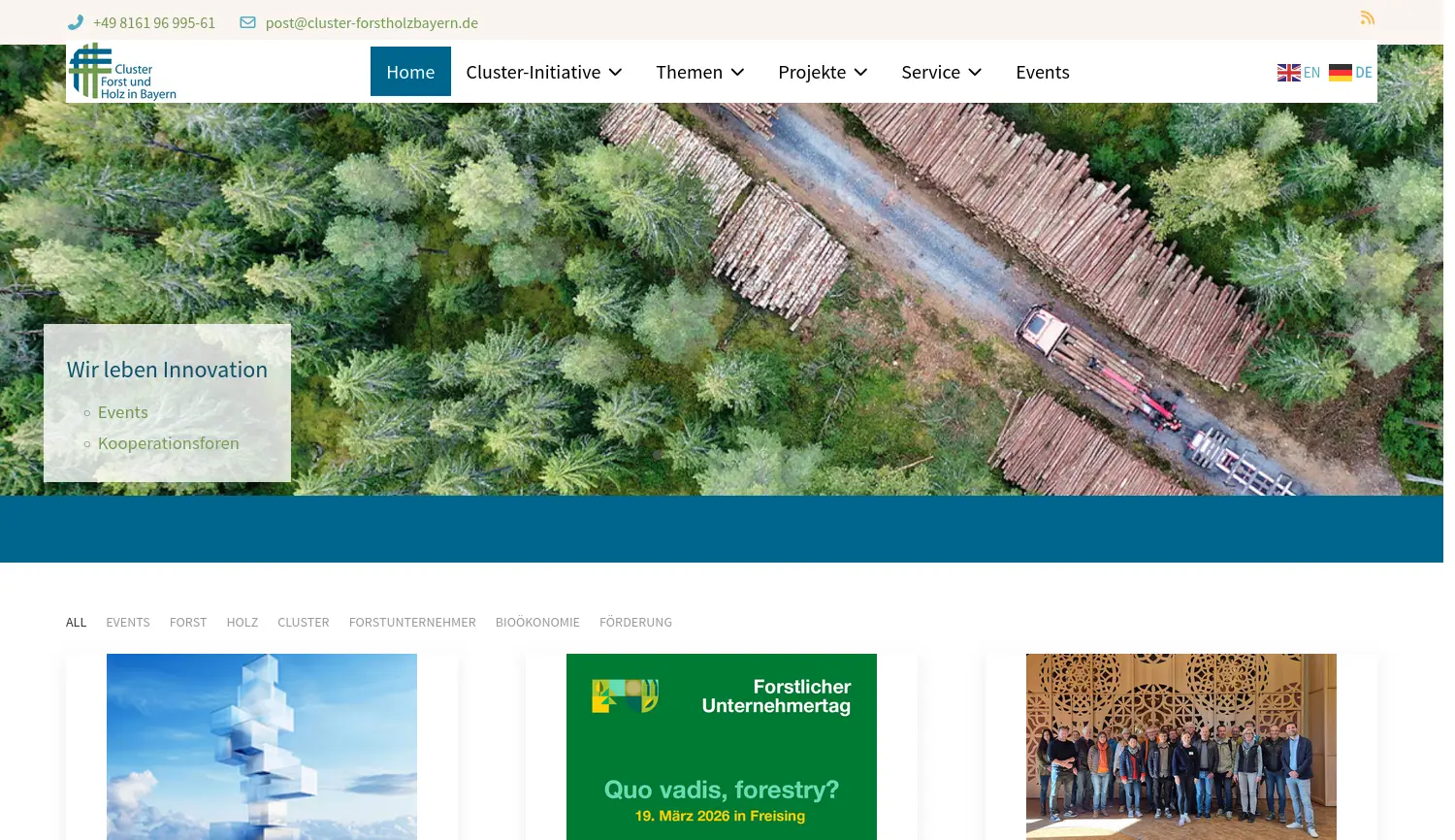 Website der Firma Cluster-Initiative Forst und Holz in Bayern