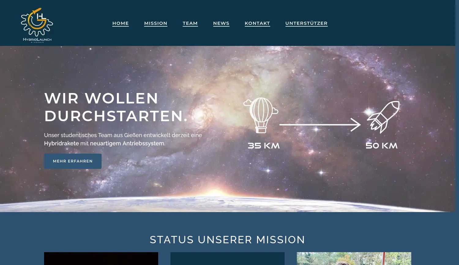 Website der Firma HybridLaunch Gießen n.e.V.