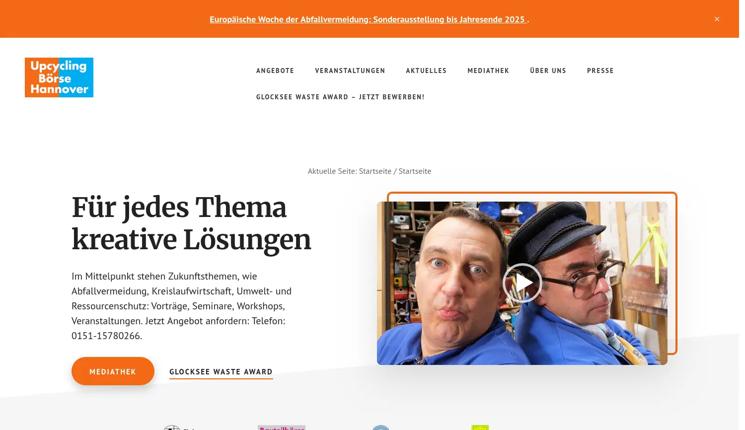 Website der Firma Upcyclingbörse Hannover