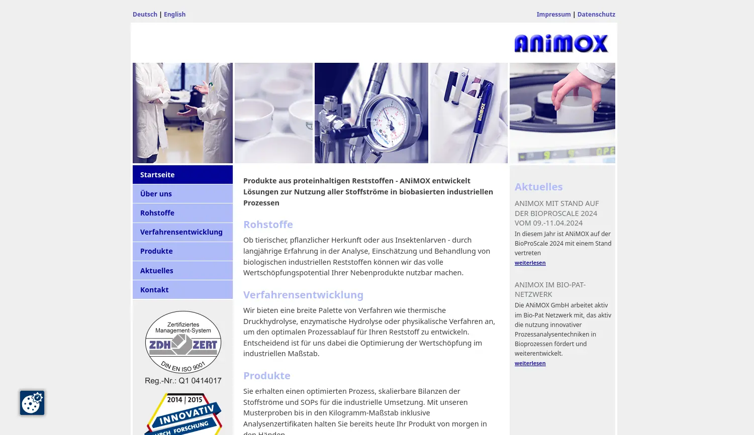 Website der Firma ANiMOX GmbH