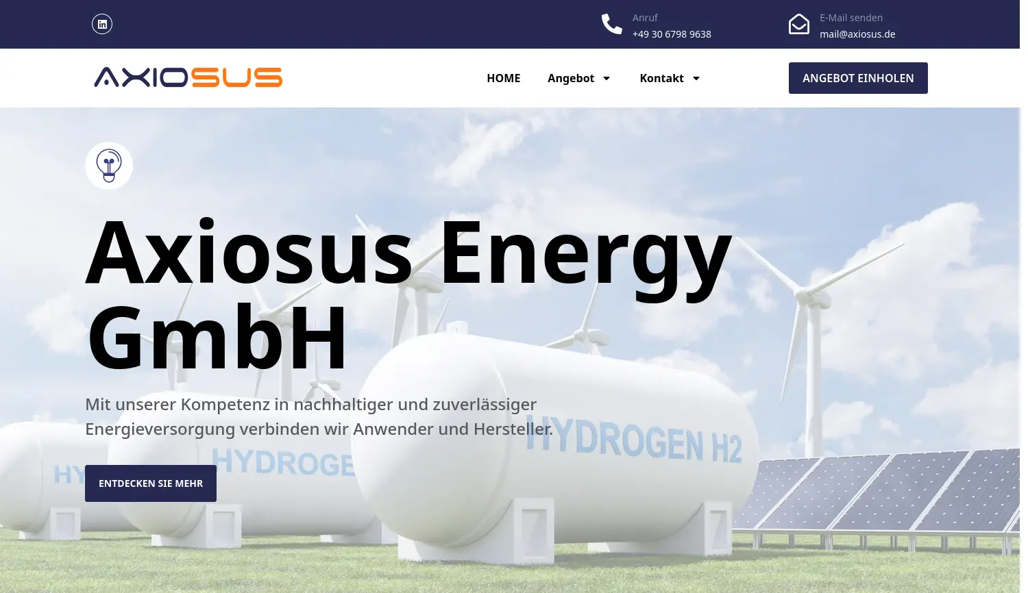 Website der Firma Axiosus Energy GmbH