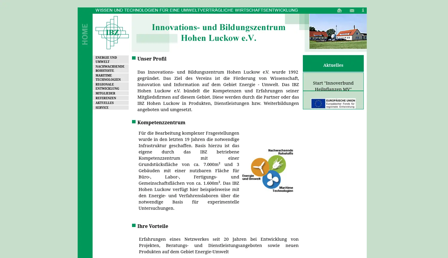 Website der Firma IBZ Innovations und Bildungszentrum Hohen Luckow e.V.
