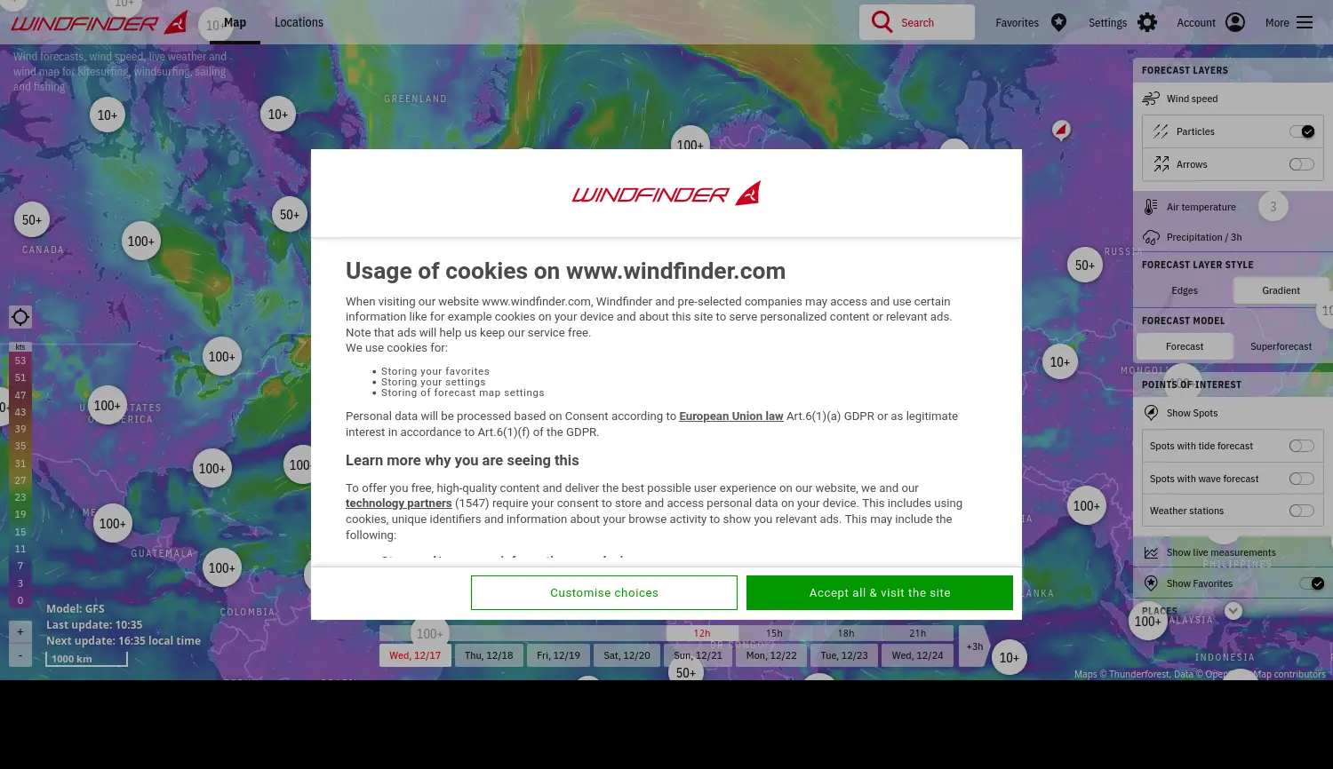 Website der Firma Windfinder