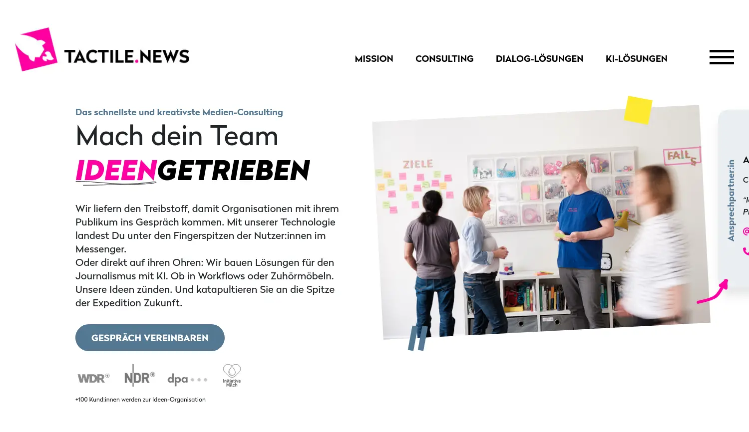 Website der Firma tactile.news GmbH