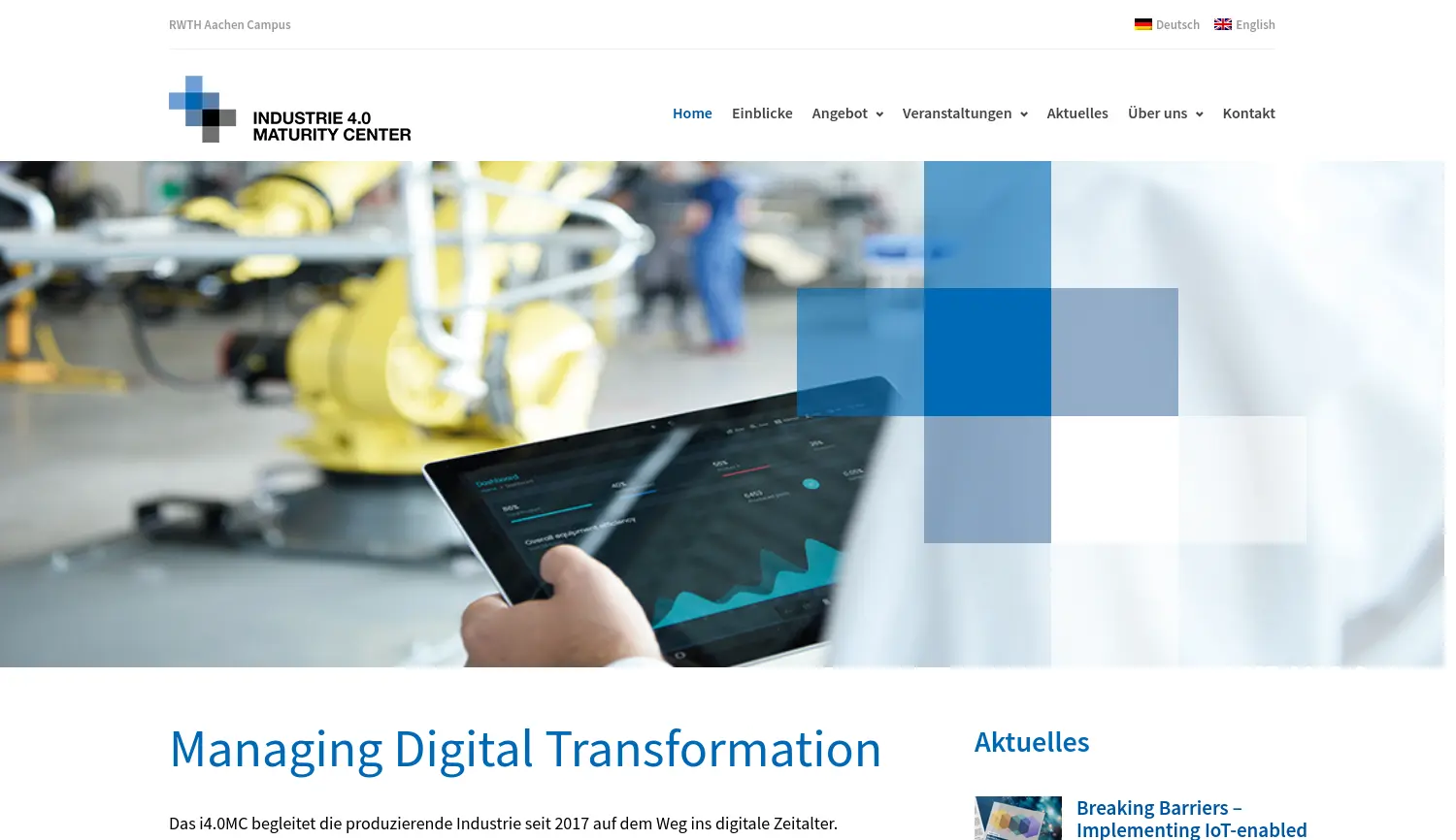 Website der Firma i4.0MC – Industrie 4.0 Maturity Center GmbH