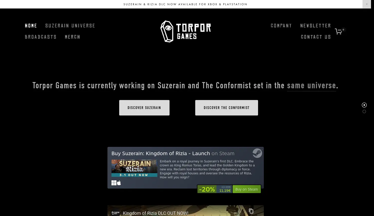 Website der Firma Torpor Games GmbH