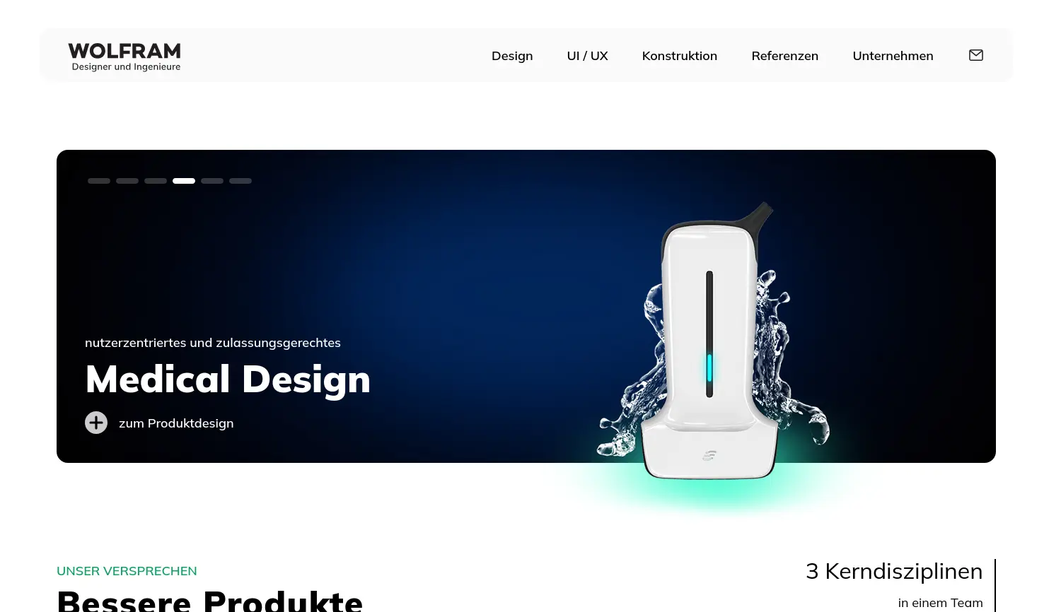 Website der Firma WOLFRAM Designer und Ingenieure