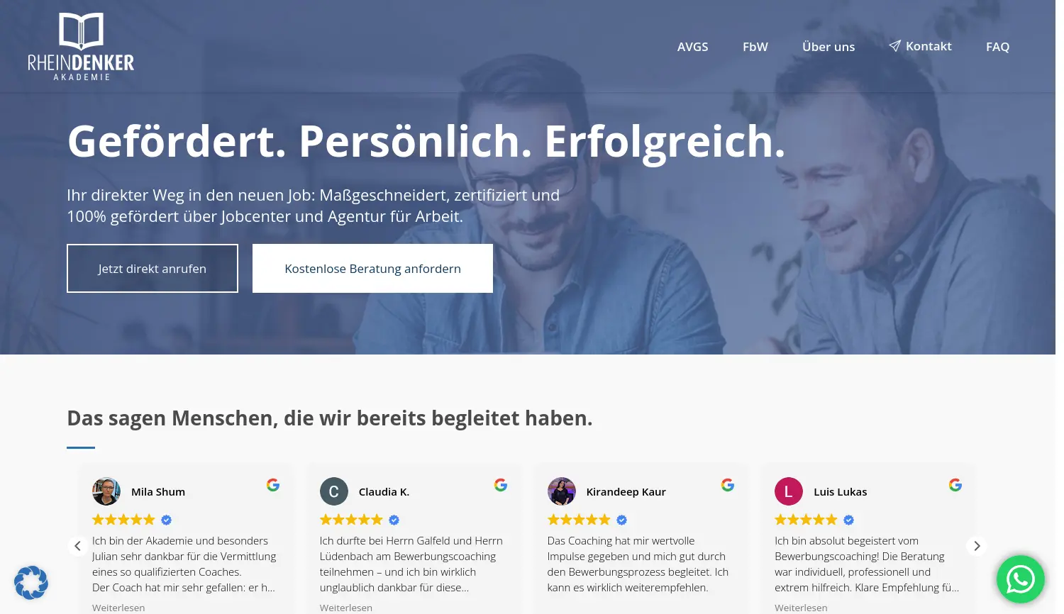 Website der Firma Rheindenker Akademie