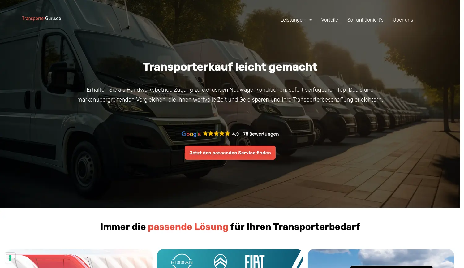 Website der Firma NFZ-Plattform GbR – Pilch, Nennstiel, LCV-Database GmbH, KIH GmbH