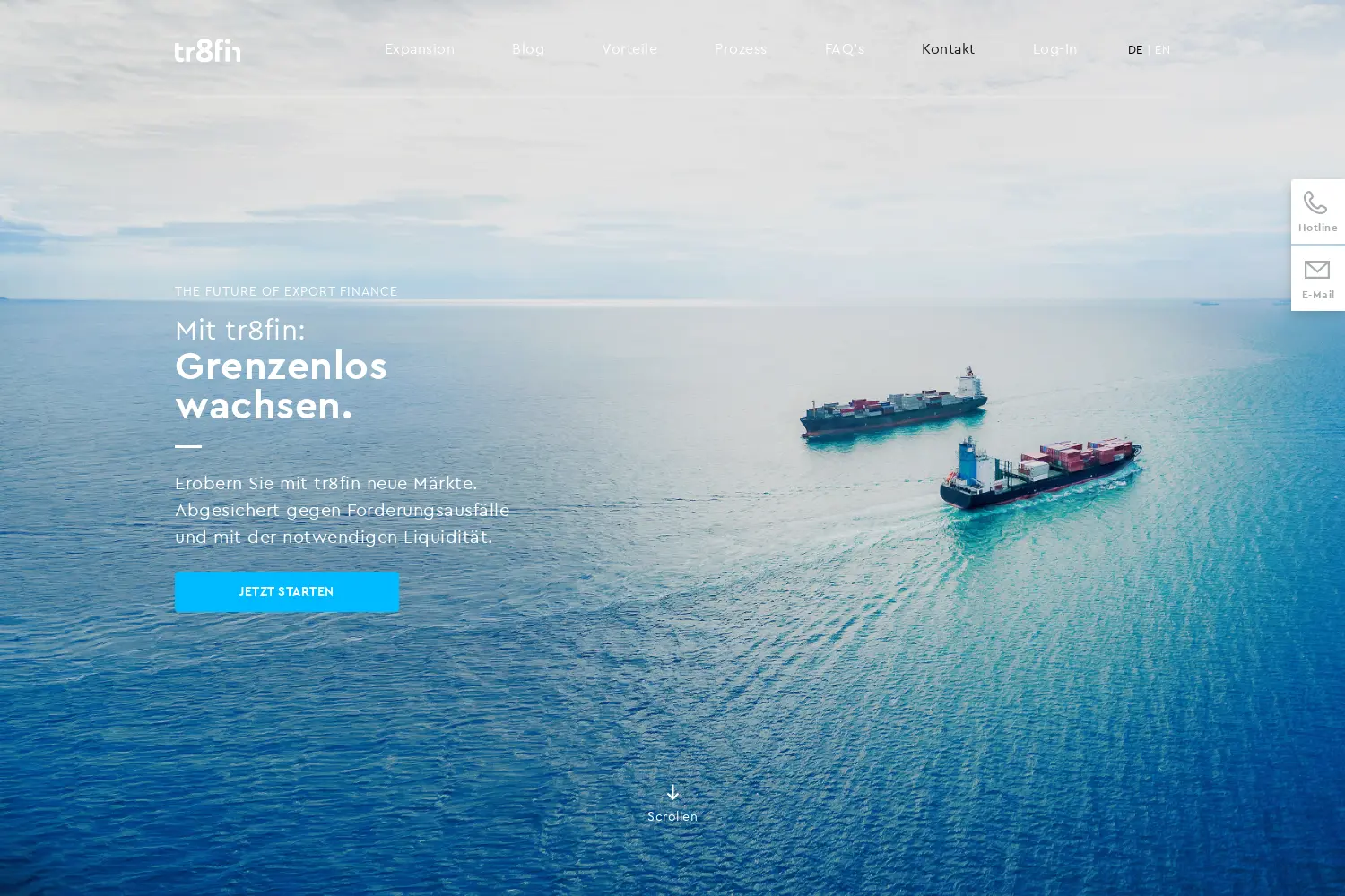 Website der Firma Tr8fin GmbH