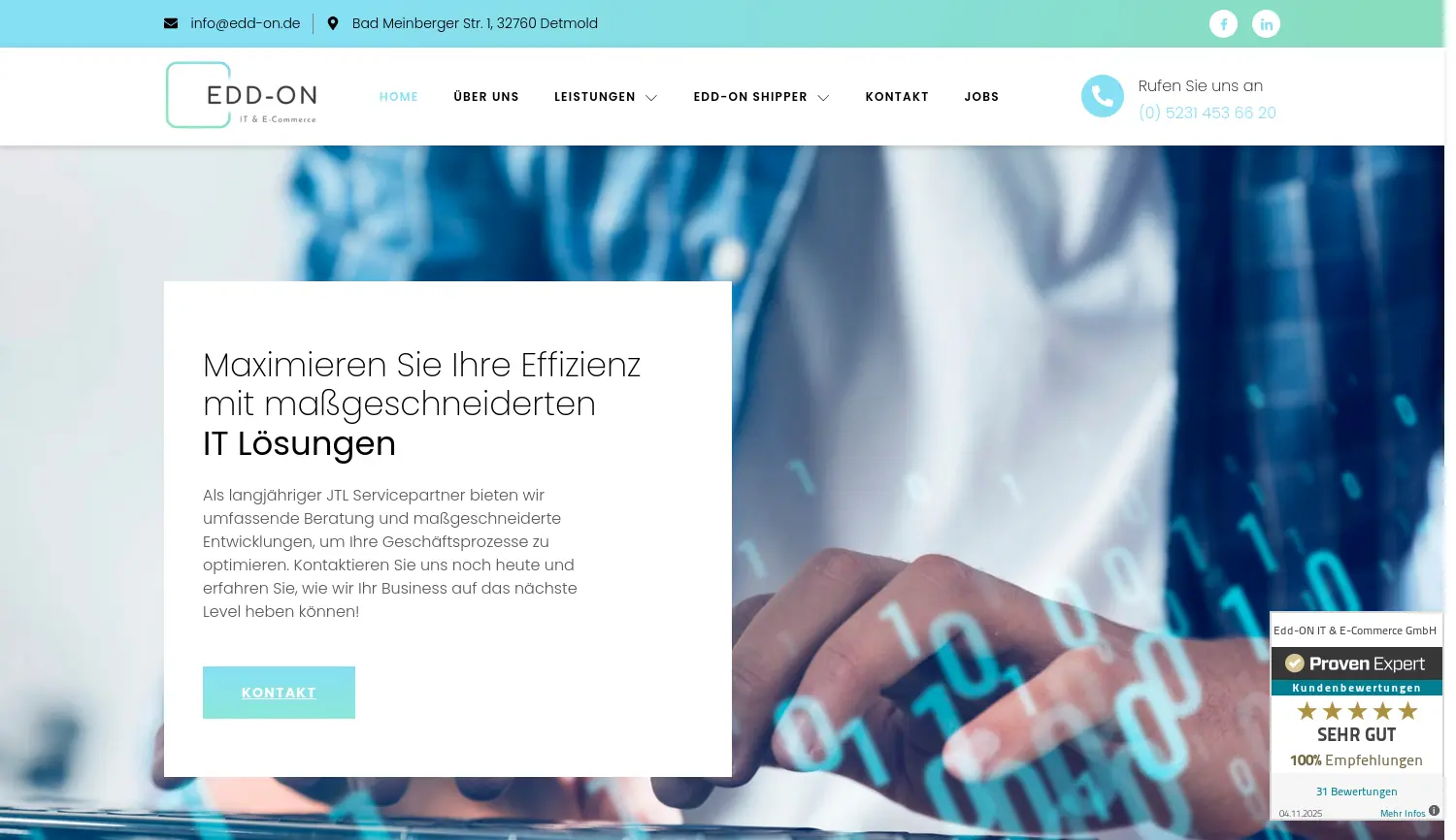 Website der Firma Edd-ON IT & E-Commerce GmbH
