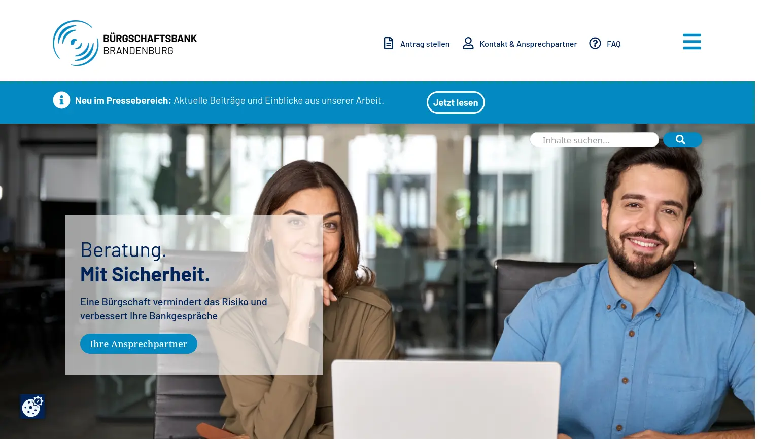 Website der Firma Bürgschaftsbank Brandenburg GmbH