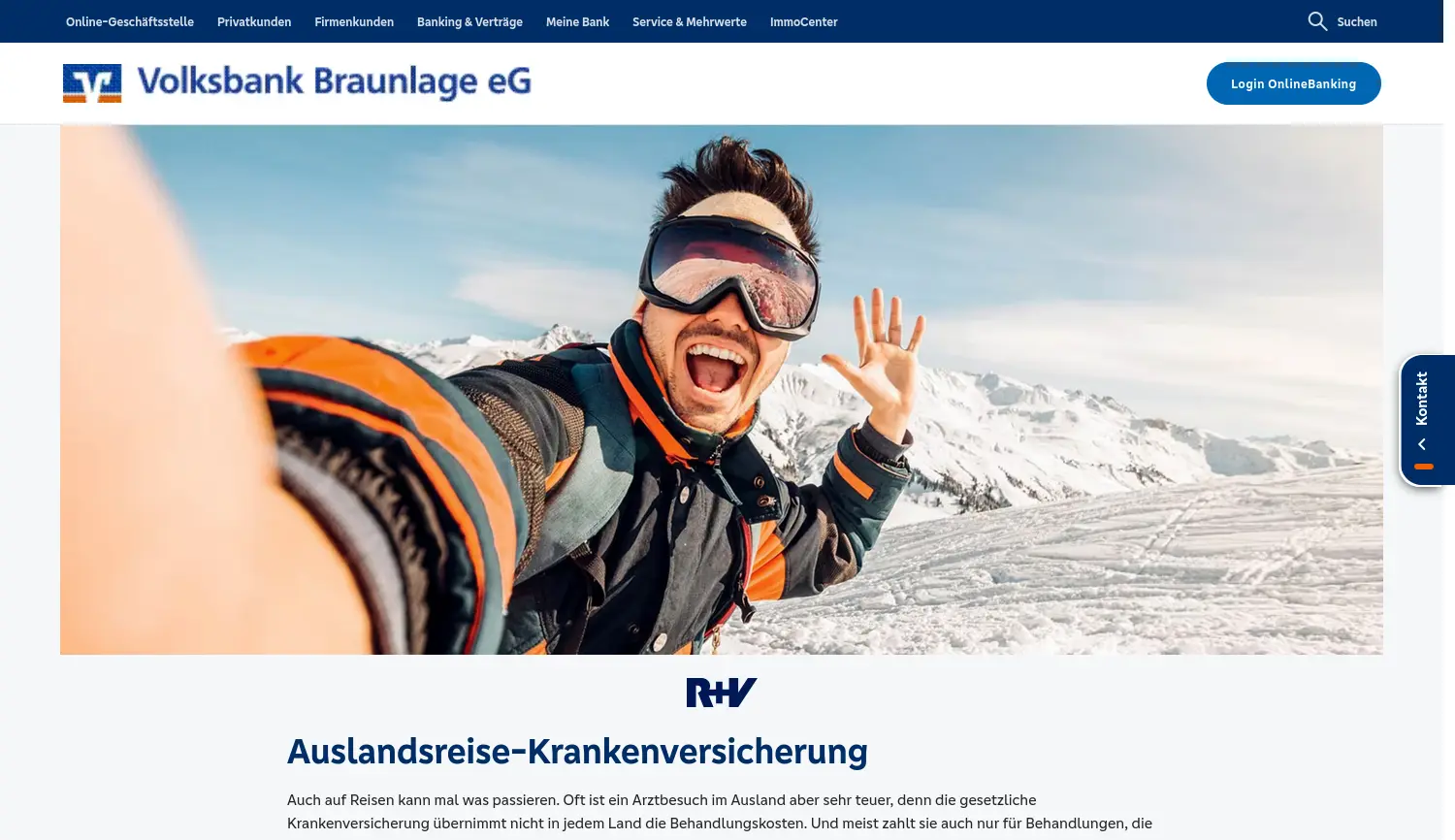 Website der Firma Volksbank Braunlage eG