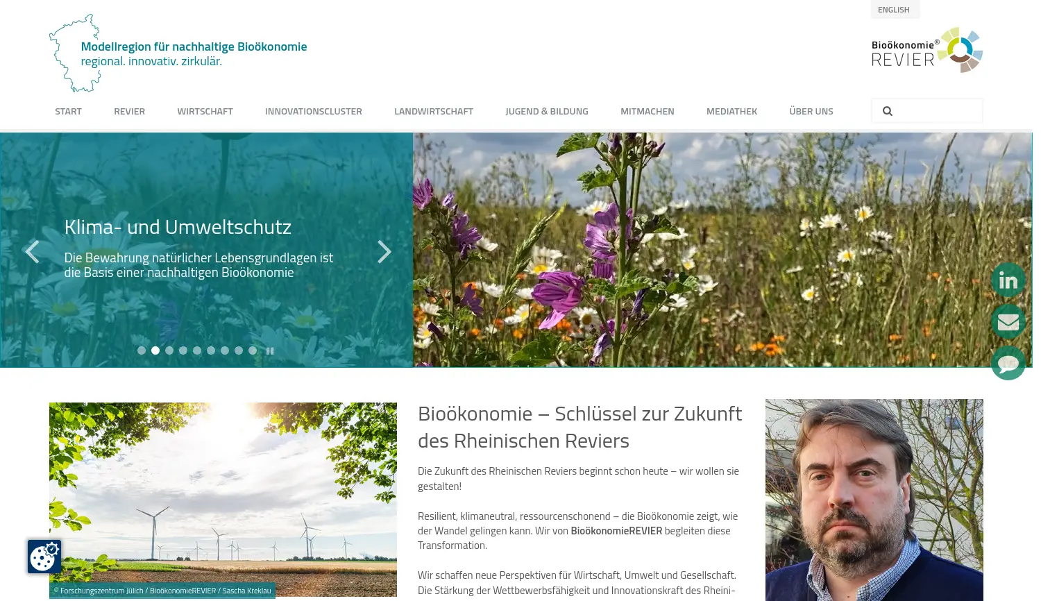 Website der Firma Koordinierungsstelle BioökonomieREVIER Rheinland