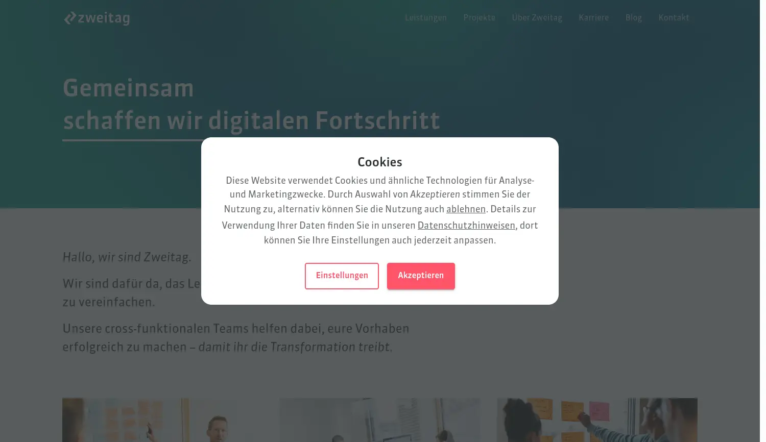 Website der Firma Zweitag GmbH