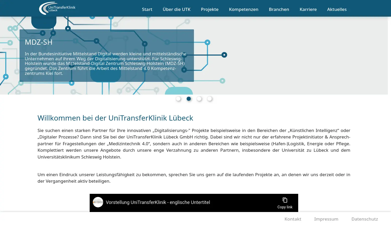 Website der Firma UniTransferKlinik Lübeck GmbH