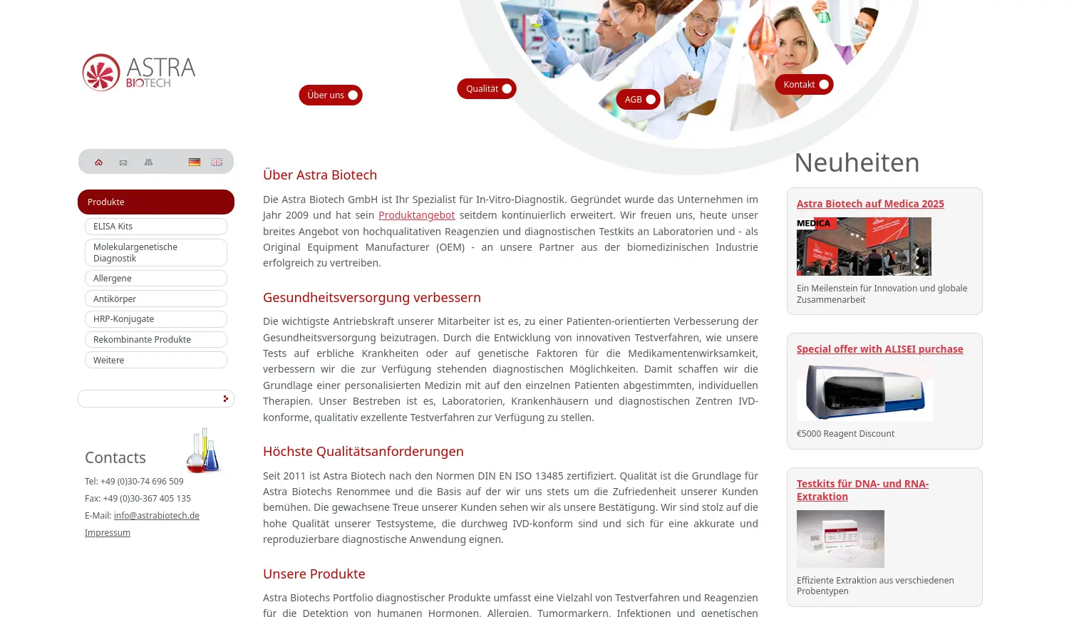 Website der Firma Astra Biotech GmbH