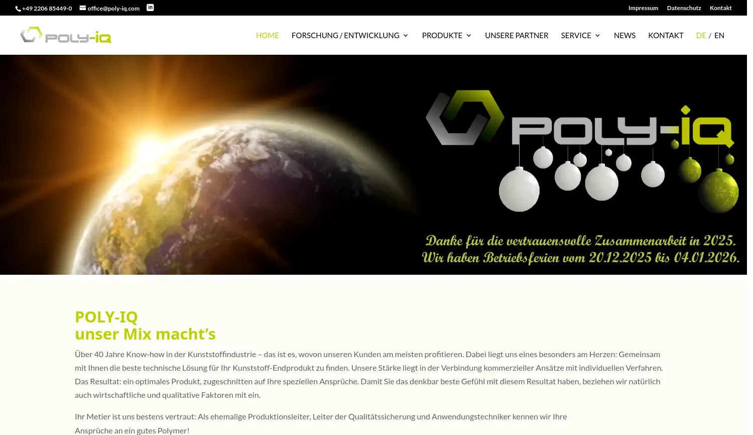 Website der Firma Poly-IQ GmbH