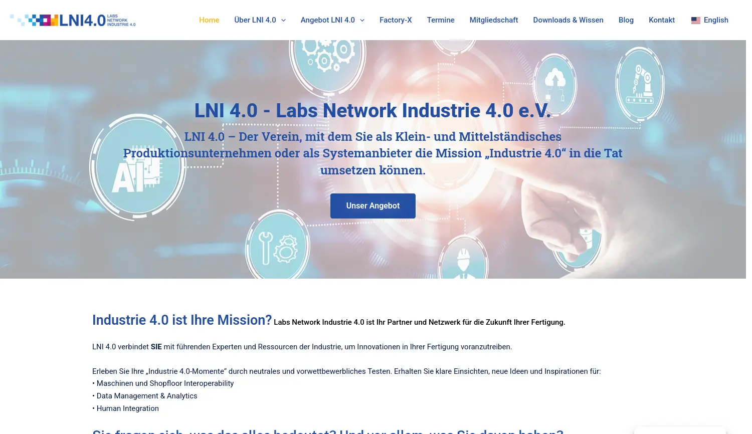 Website der Firma Labs Network Industrie 4.0 e.V.