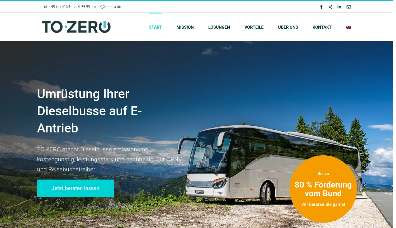 Website der Firma to zero electric vehicles GmbH