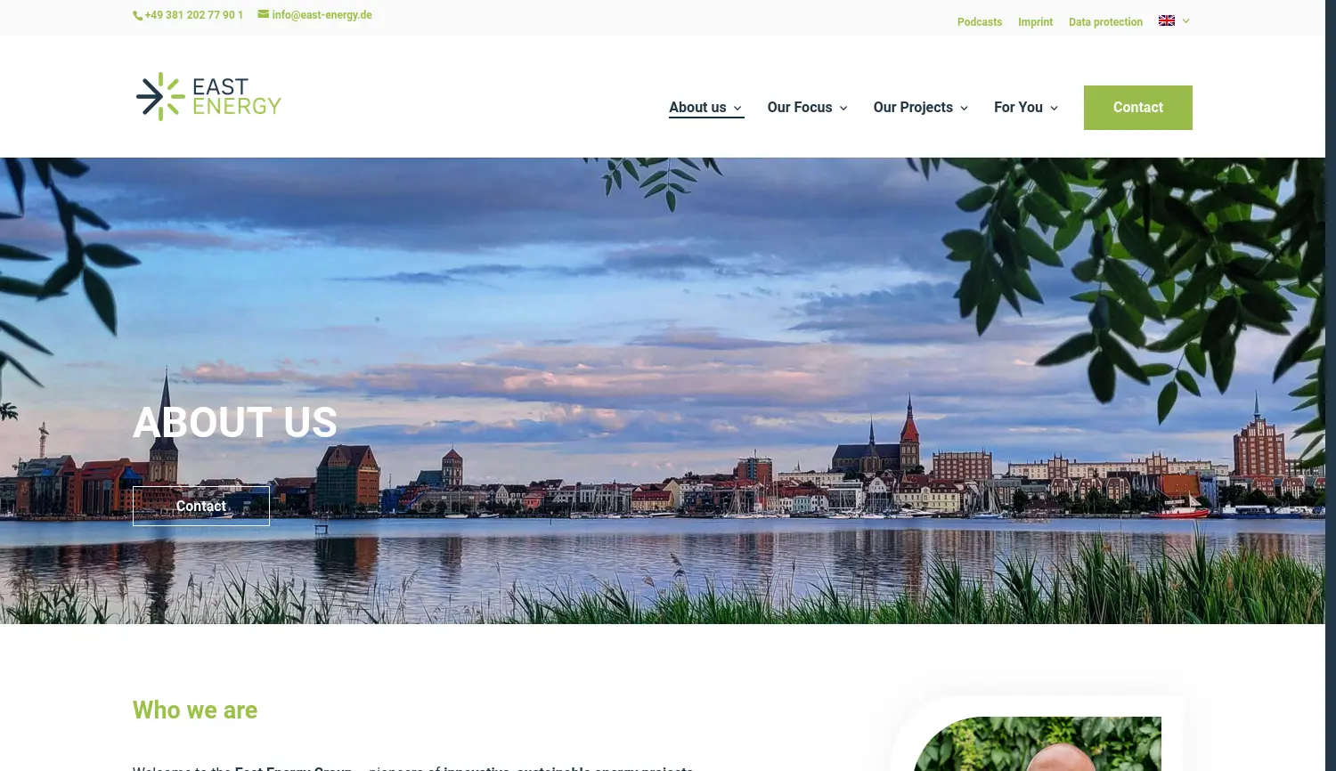 Website der Firma East Energy GmbH