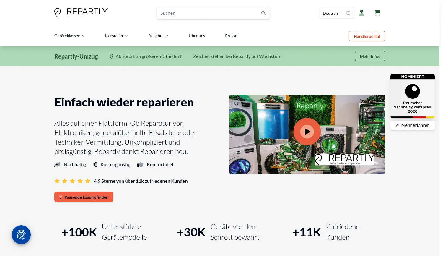 Website der Firma Repartly GmbH