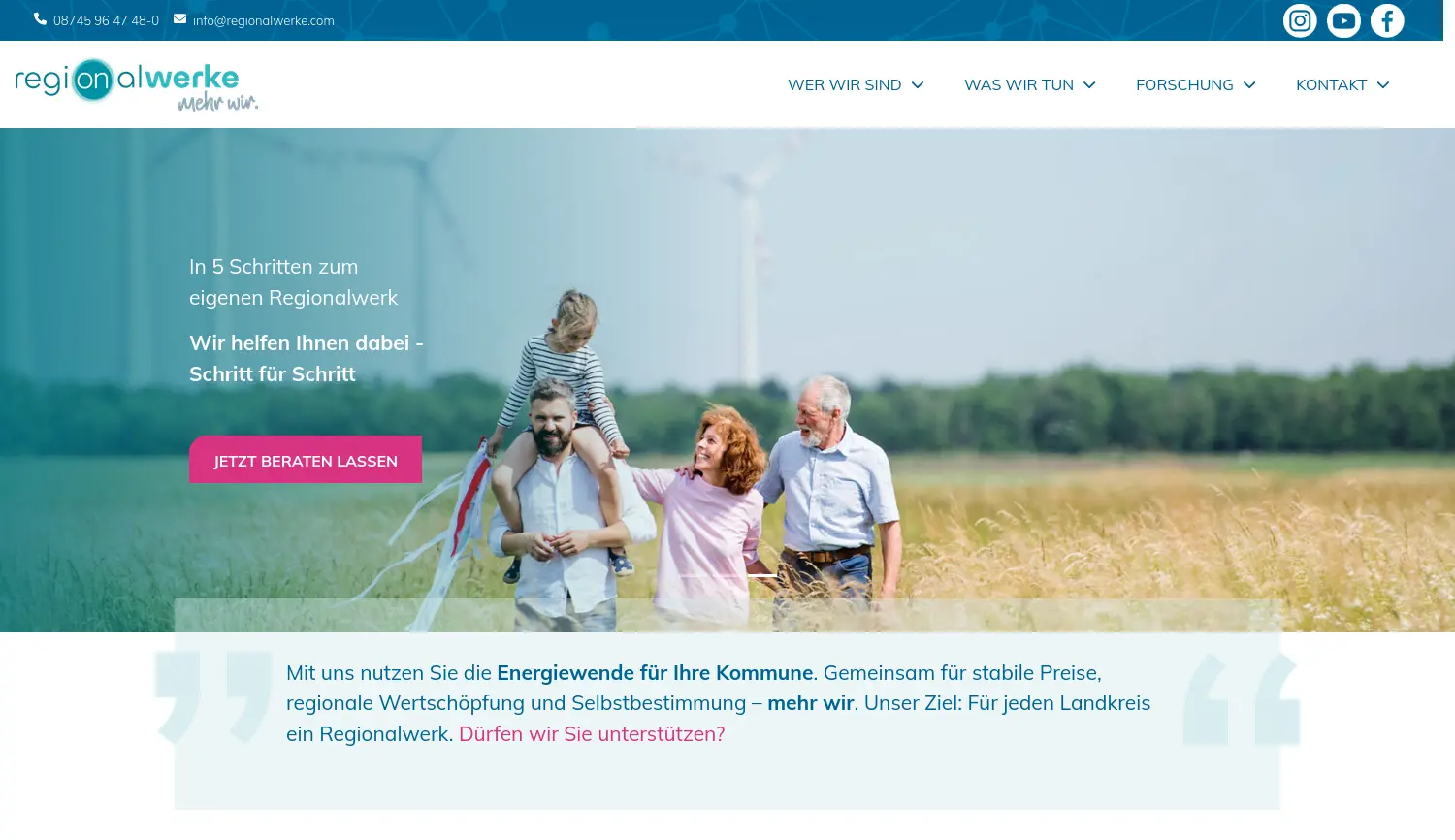 Website der Firma regionalwerke GmbH & Co. KG
