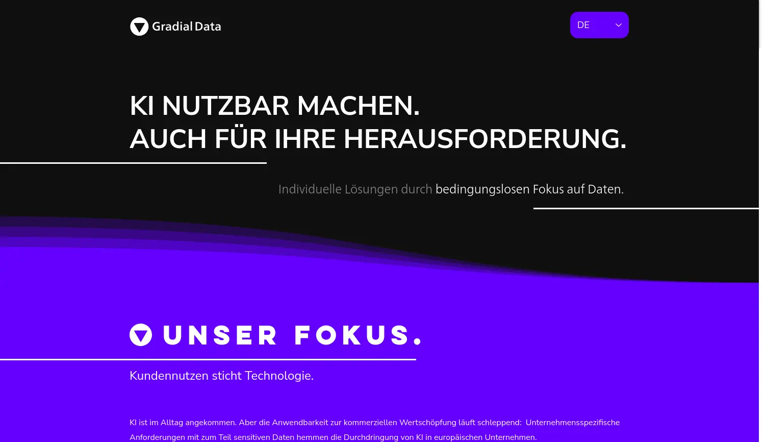 Website der Firma Gradial Data GmbH