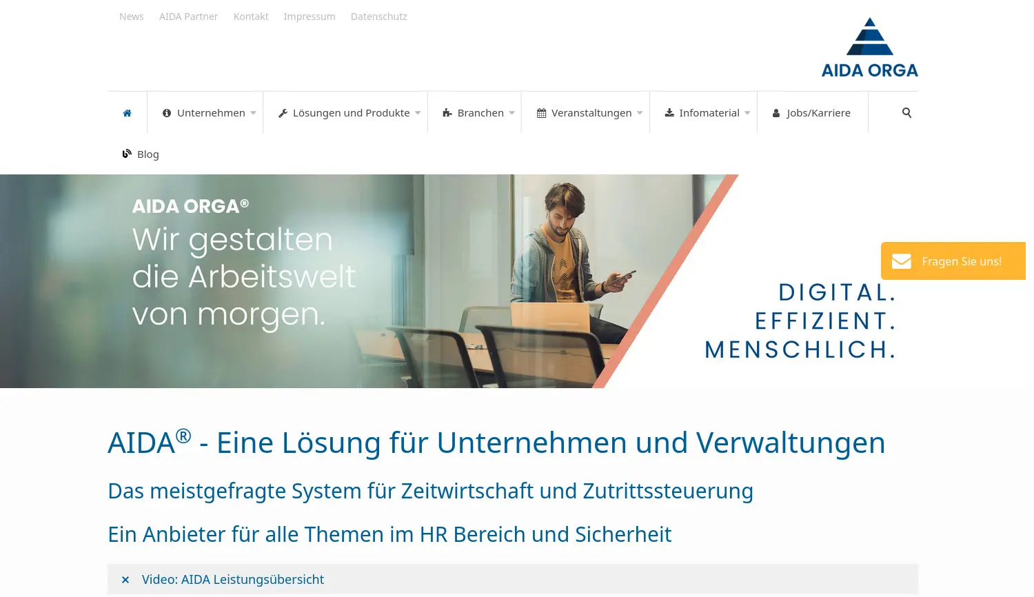 Website der Firma AIDA ORGA GmbH