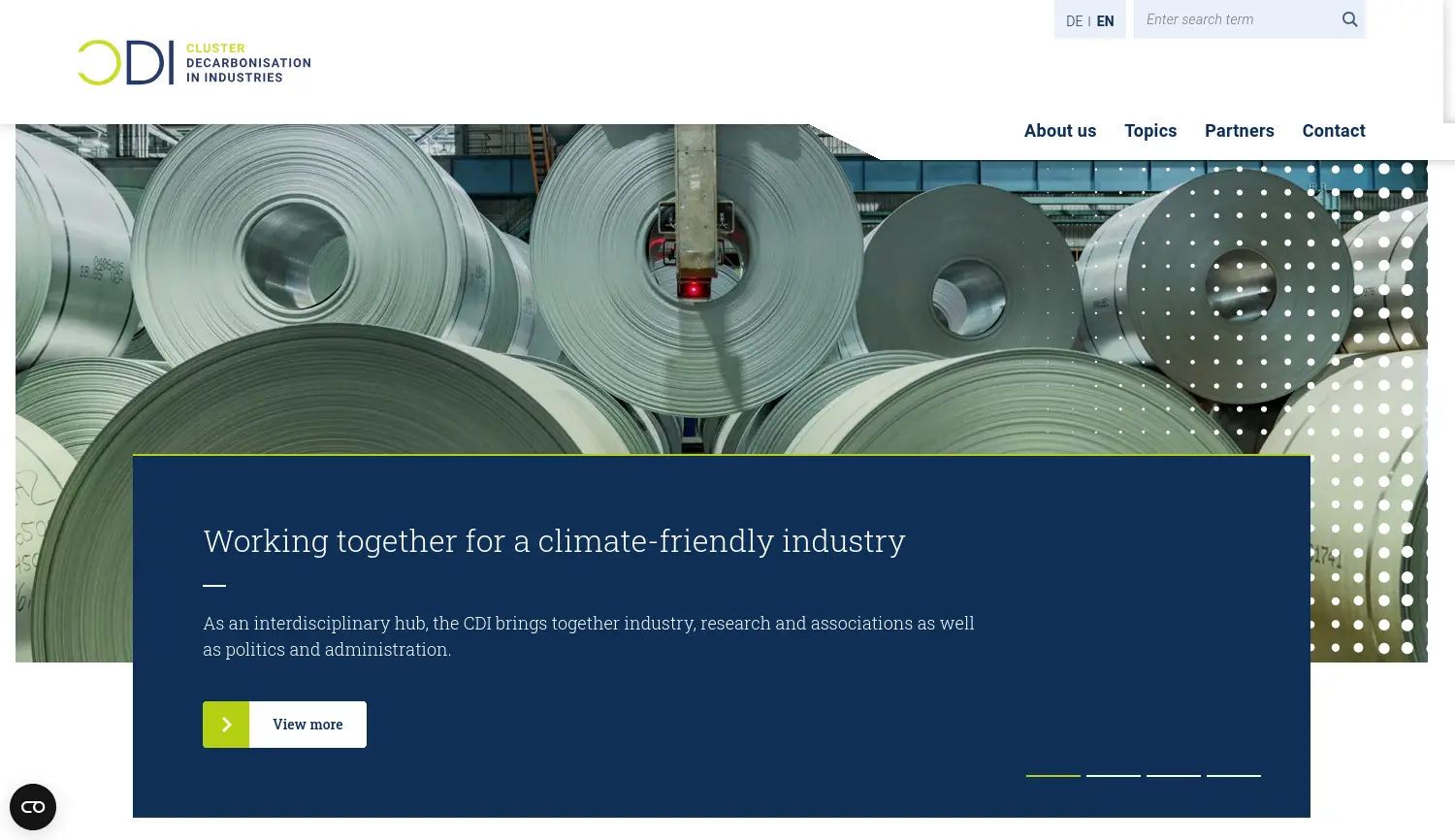 Website der Firma Cluster Dekarbonisierung der Industrie