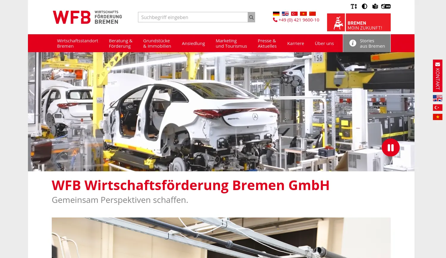 Website der Firma WFB Wirtschaftsförderung Bremen GmbH